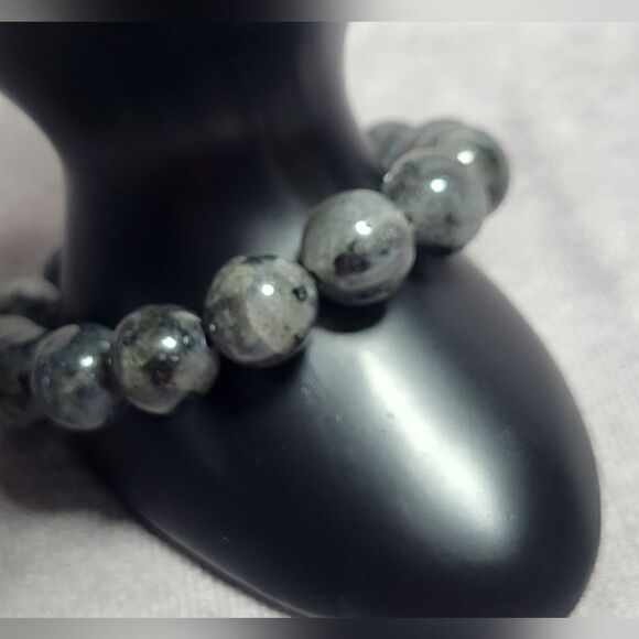 Black Feldspar 12mm Beaded Stretch Bracelet - Picture 4 of 8